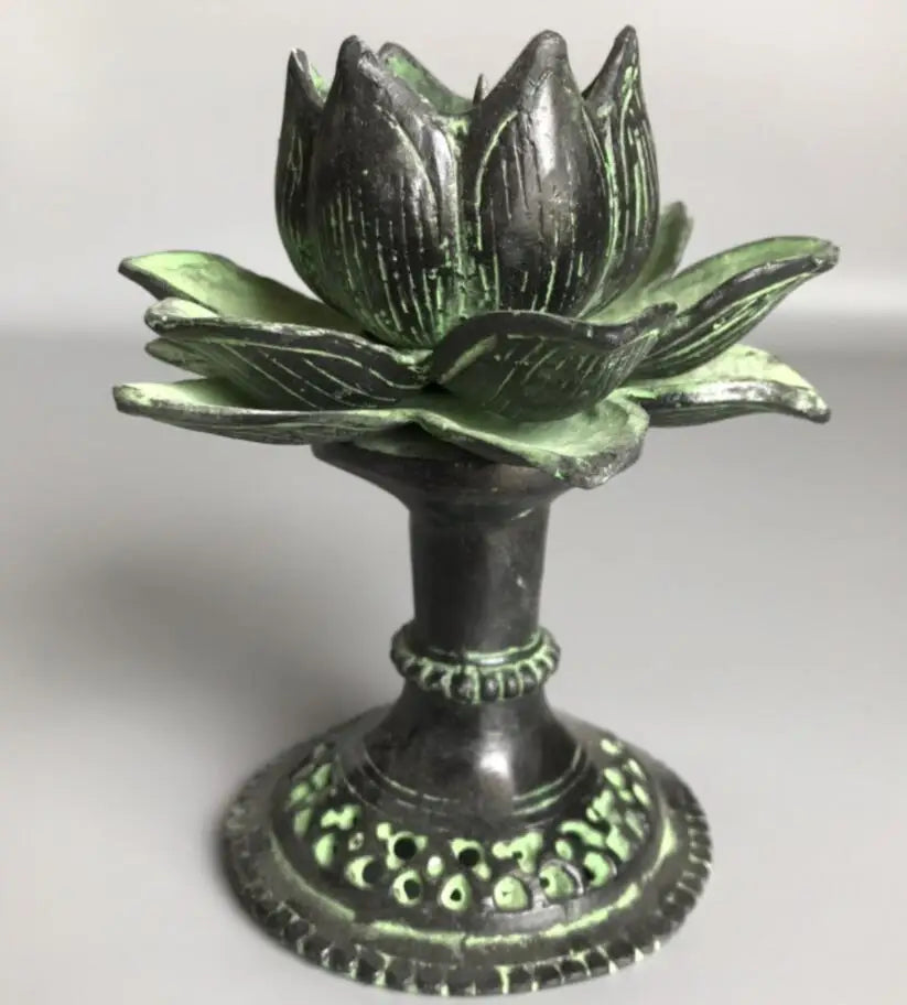 China bronze archaize lotus Candle Holders crafts statue