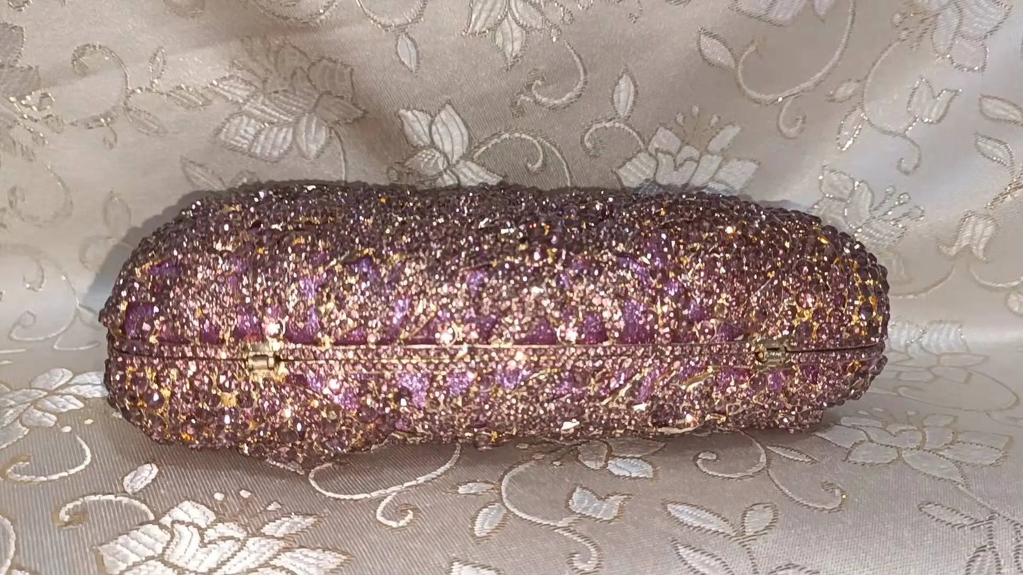 Purple Flower Woman Crystal Handbags Diamond Party Wedding Bridal Clutch Purse Birthday Gift Rhinestone Hollow Out Evening Bags