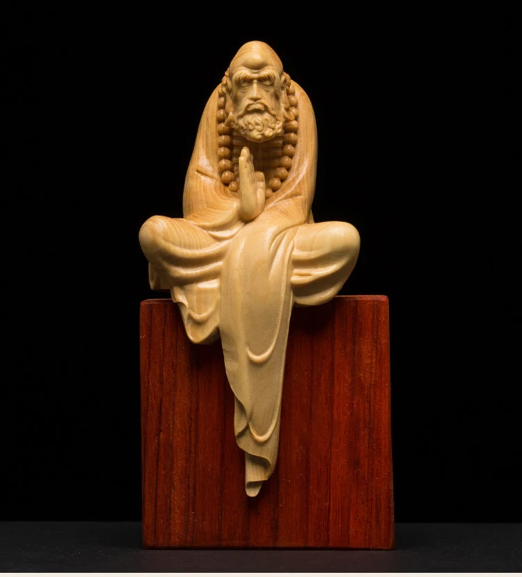 Boxwood 11cm 15cm Dharma Sculpture Chinese Wood Figures Buddha Statue Zen Dharma Home Decor