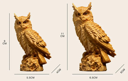 Boxwood 9cm 11cm 13cm Owl Sculpture Solid Wood Animal Statue Living Room Decoration Nighthawk Home Decor