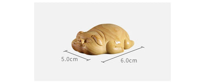 Boxwood 6cm Lucky Pig Sculpture Real Wood Feng Shui Animal Statue Figure Piggy Cute Home Decor