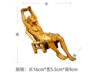 TL088 -- 16 x 5.5 x 9 CM Hand Carved Boxwood Figurine Carving : Luo Han on Chair