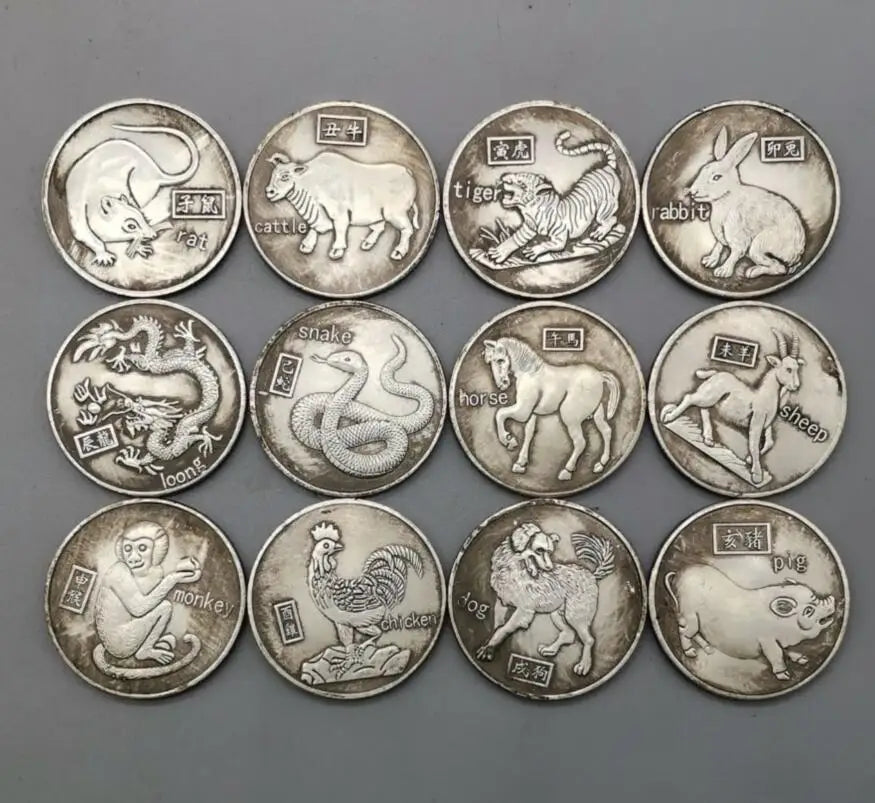 China White copper archaize twelve zodiac coin crafts A set