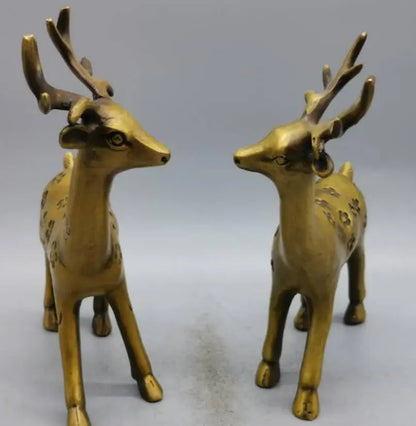 China brass Sika deer crafts statue A pair