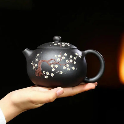 Handmade Kung-Fu Teawaragee Drinkware for Puer Green Chinese, Black Mud Plum Xishi Purple Clay Teapot, Handmade Pot