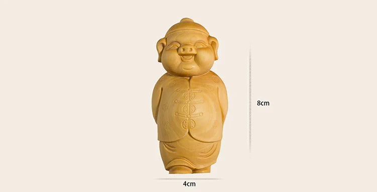 Fu pig rich pigs boxwood carving, home decor, solid wood ornaments playing with a hand carved craft
