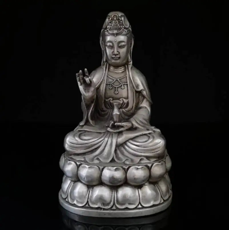 China White copper Guanyin bodhisattva Buddha crafts statue