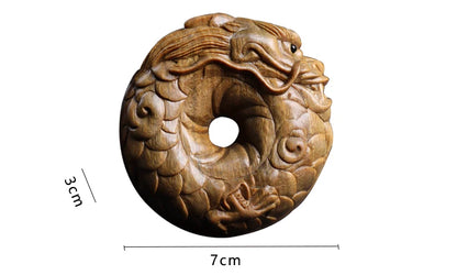 Guaiacum Wood 6cm Rich Dragon Circle Sculpture Feng Shui Wood Carving God Beast Pendant Statue Lucky Animal Home Decor