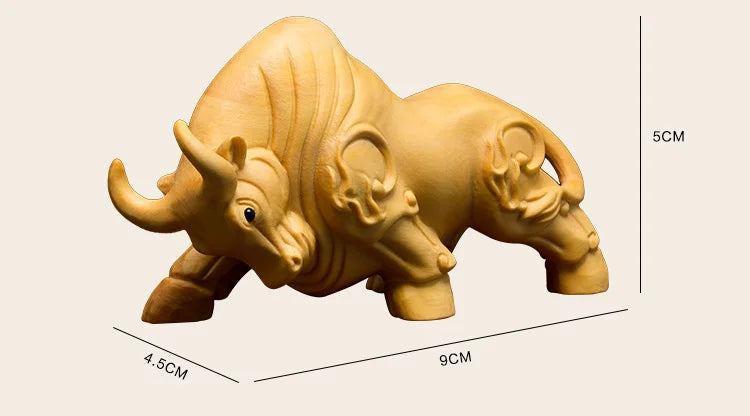 Boxwood 9cm Bull Sculpture OX Lucky Rich Wood Animal Statue Desktop Home Decor