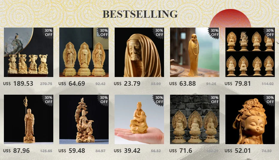 Boxwood 15cm Ksitigarbha Sculpture Wood Carving Buddha Statue Home Decor