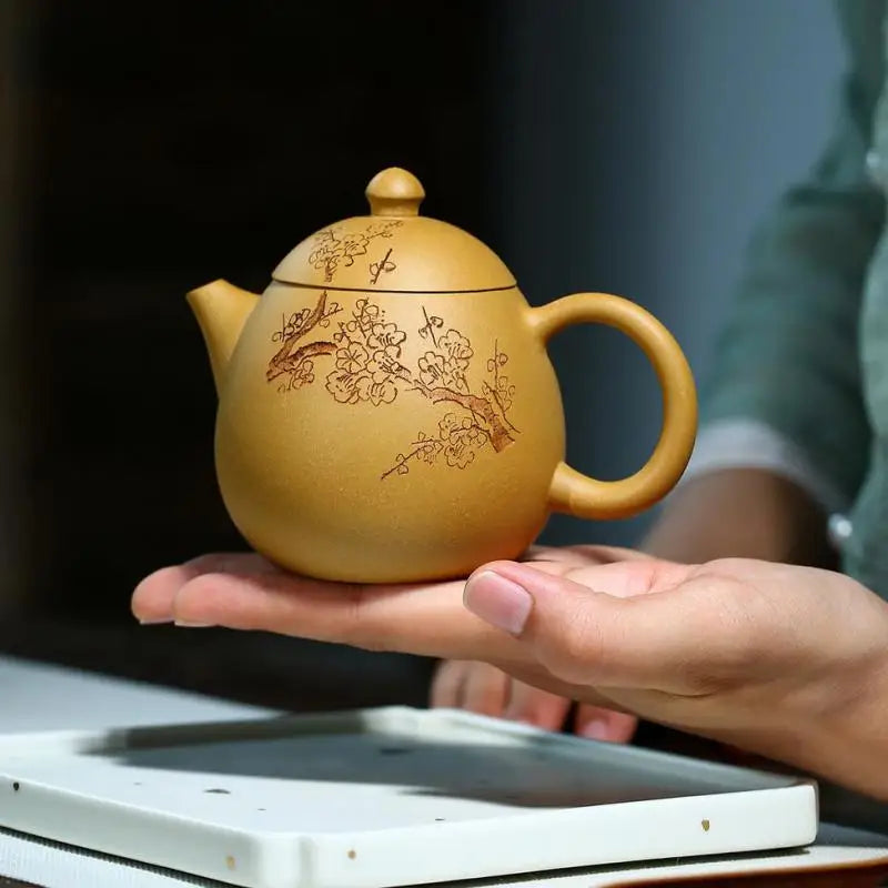 Handmade Plum Blossom Dragon Egg Pot, Zisha Teapot, Handmade Kung-Fu Teaware, Purple Clay, Drinkware for Puer Green