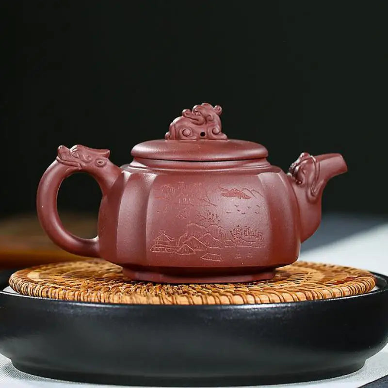 Longzun Purple Clay Zisha Teapot, Handmade Pot, Kung-Fu Teaware, Purple Clay Drinkware for Puer