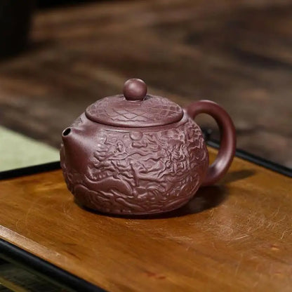 Xianglong-Embossed Tea Set, Zisha Teapot, Yixing Handmade Pot, Kung-Fu Teaware, Purple Clay, Drinkware for Puer Green
