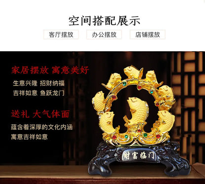 Fengshui Resin Gold Fortune Dragon Fish Wufu Linmen Home Living Room Decoration Opening Gift Wholesale Home Decoration Statue