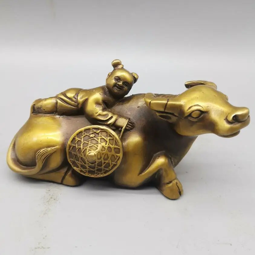 China brass child Riding cow crafts statue