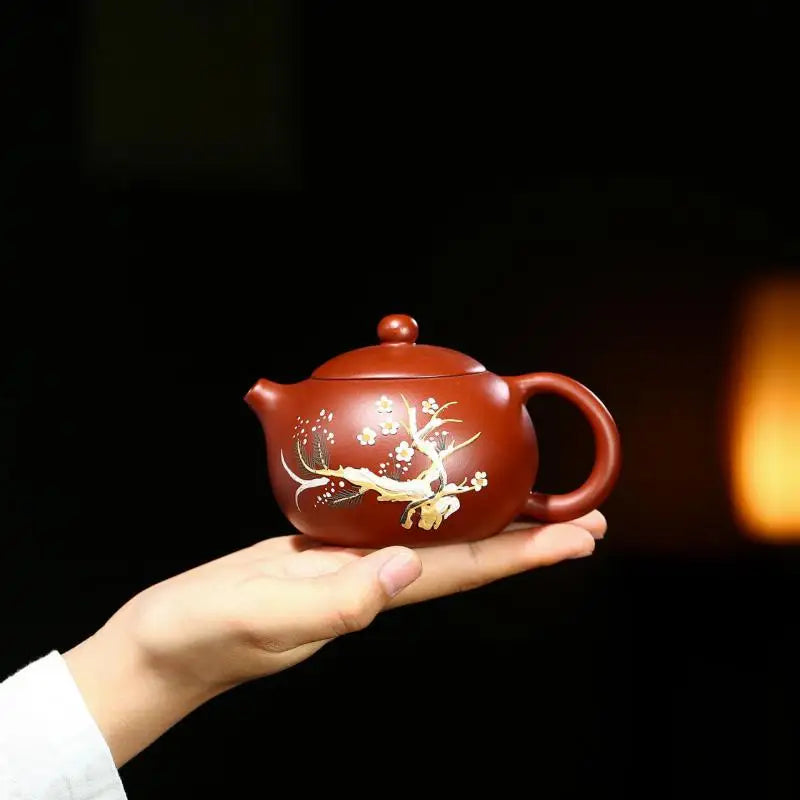 Mud Painted Pine Messi Pot Zisha Teapot Yixing Handmade Pot, Kung-Fu Teaware, Purple Clay Drinkware for Puer, Green, Black, Chin