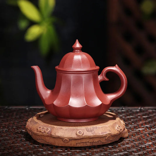 Handmade Tendon Lotus Lamp Teapot, Yixing Handmade Pot, Kung-Fu Teaware, Purple Clay, Drinkware for Puer, Green, Black, Chinese
