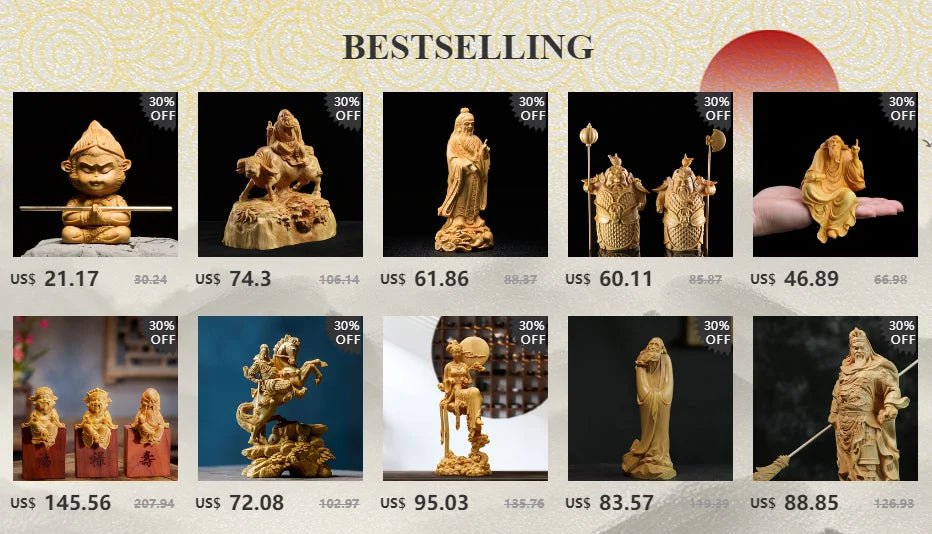 Boxwood Guan Gong  Sculpture Wood Carving The Three Kingdoms Guanyu Statue Home Decor