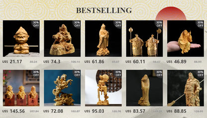 Boxwood 17CM Monkey King Sculpture Wood Sun Wukong Buddha Statue Myths Feng Shui Home Decor