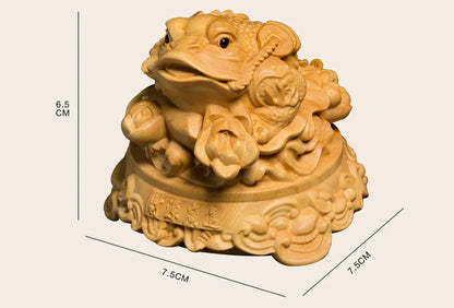 Golden Three Feet Toad Lucky Office Solid Wood Furnishing Articles Boxwood Carved Animal Sculpture
