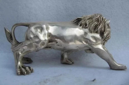 Estatua de León para hombre, animal felino de cobre blanco plateado, refinado, folclórico, China