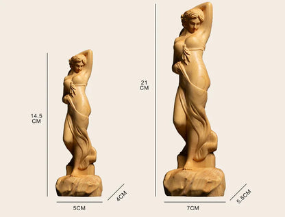 14/21 CM Boxwood Beauty Statue Boutique Solid Wood Living Room Decoration Sculpture Crafts Car Sexy Beauty Home Decore