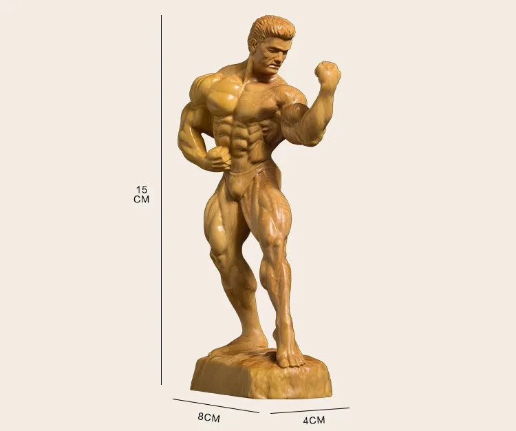 Boxwood Wood Carving Living Room Decoration Figures Sculpture Crafts Bodybuilding Muscle Male Statue Home Decor