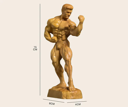 Boxwood Wood Carving Living Room Decoration Figures Sculpture Crafts Bodybuilding Muscle Male Statue Home Decor
