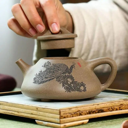 Handmade Carved and Painted Teapot, Zisha Teapot, Yixing Handmade Pot, Kung-Fu Teaware, Purple Clay Drinkware