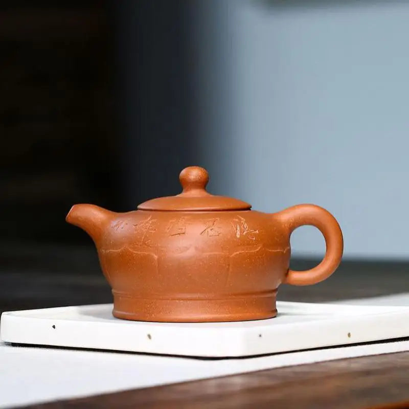 Hand-painted Zen Lotus Pot, Zisha Teapot, Handmade Kung-Fu Teaware, Purple Clay Drinkware for Puer Green, Descending Mud