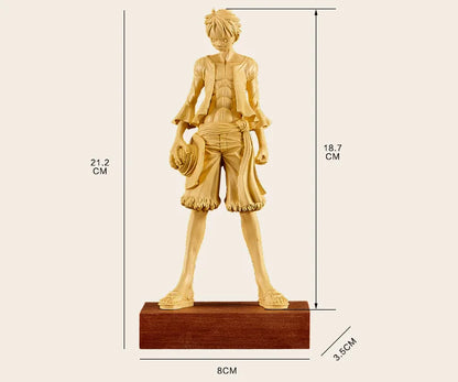 One Piece Monkey D. Luffy - Chinese Boxwood Solid Wood Statues, Creative Feng Shui Sculpture, Collectible Home Decor