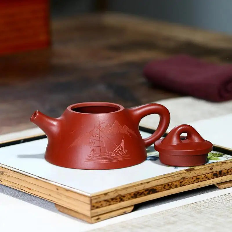 Carved  Pot, Zisha Teapot, Yixing Handmade Pot, Kung-Fu Teaware, Purple Clay Drinkware for Puer Green and Black