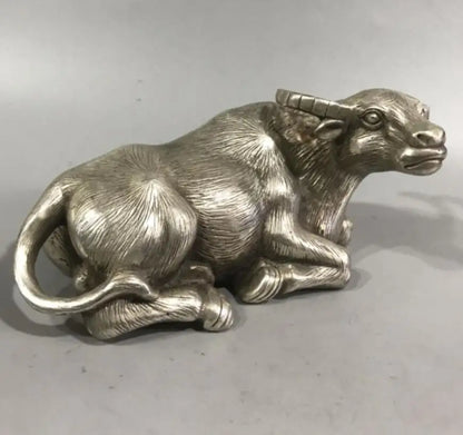 China White copper Lying cow crafts statue