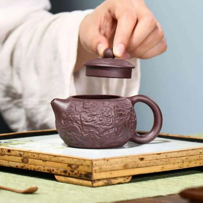 Xianglong-Embossed Tea Set, Zisha Teapot, Yixing Handmade Pot, Kung-Fu Teaware, Purple Clay, Drinkware for Puer Green