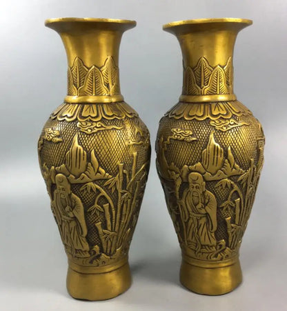 China brass Fu lu shou three God vase crafts statue A pair