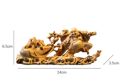 Boxwood 12 14 16cm Maitreya Sculpture Wood Buddha Statue Collection Laughing Buddha Blessing Home Decor