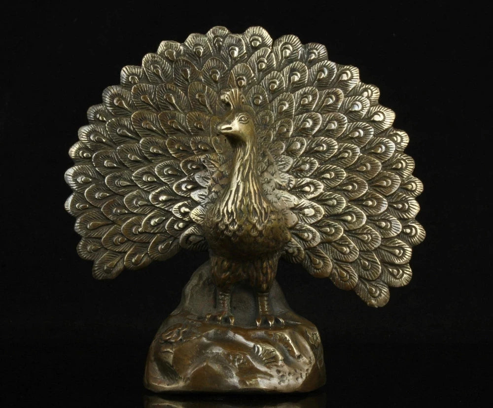 China Collectible Old Bronze Handwork Carving Peacock Statue In Good Condition