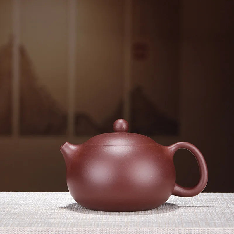 Zisha Teapot Yixing Handmade Pot Kung-fu Teaware  Purple Clay Drinkware For Puer Green Purple clay Xishi pot inverted handle