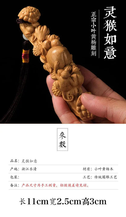 Small Leaf Boxwood Woodcarving Creative Car Pendants, Hand-carved Male Handicrafts, Ganoderma Lucidum Ruyi Statues Sculptures