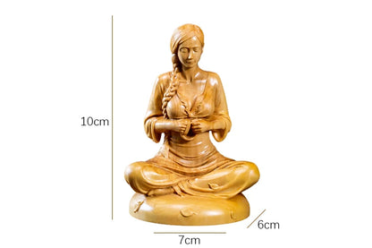 10cm Boxwood Home Decor Meditation Girl Wood Statue Beauty Figure Statue Chinese Folk Traditional Crafts Wood Sculpture