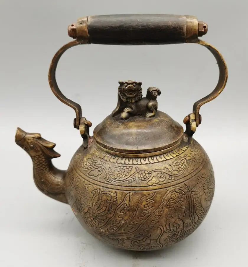 China brass archaize phoenix teapot crafts statue