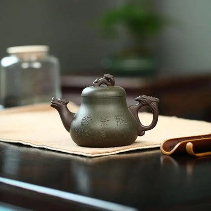 Yixing Purple Clay Handmade Dragon Tea Edge Teapot Set,Zisha Kettle,Drinkware,Suit for Green Tea, Raw Ore Green Tea