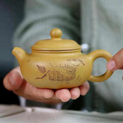 Handmade Kung-Fu Teaware, Purple Clay Drinkware, Golden Section, Traditional Sketch, Antique Pot, Zisha Teapot, Yixing