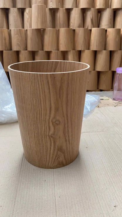9L Garbage Can with Lid Waste Bins Solid Wood Wastebasket Home Cleaning Tools Round Trash Can Swing Cover Office Storage Baskets