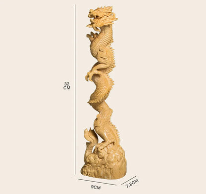 Boxwood 25cm 32cm Dragon Brush Hanging Sculpture Wood Carving God Beast Statue Animal Pen Frame Home Decor