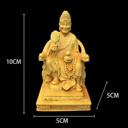 Boxwood 10cm Ji Gong Sculpture Crazy Monk Wood Carving Sitting Buddha Status Feng Shui Home Decor