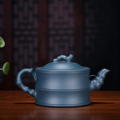 Handmade Yixing Zisha Teapot, Sky Green Mud, Bamboo, Kung-Fu Teaware, Purple Clay, Drinkware for Puer Green, Black, Chinese