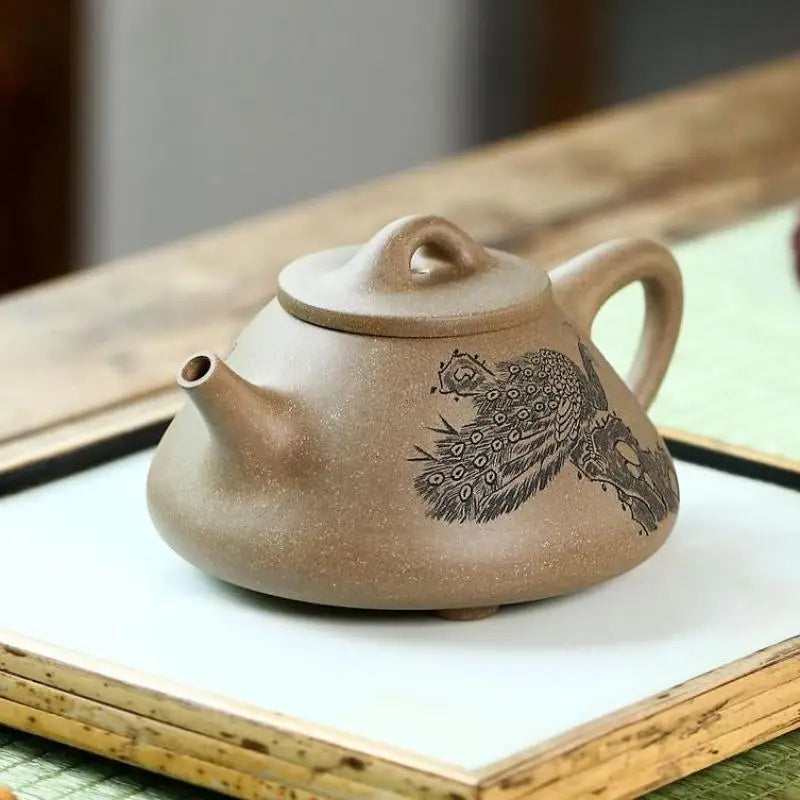Handmade Carved and Painted Teapot, Zisha Teapot, Yixing Handmade Pot, Kung-Fu Teaware, Purple Clay Drinkware
