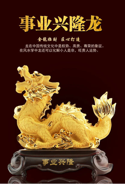 26CM Town house lucky dragon ornaments living room home decoration company opening gift resin Zodiac Feng Shui mascot wholesale