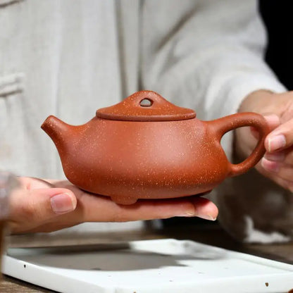 Dragon Blood Sand Stone Scoop Teapot Zisha Yixing Handmade Pot, Kung-Fu Teaware, Purple Clay Drinkware for Puer, Green and Black